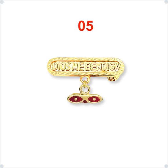 Azabache Brooch 14k Gold Plated Lucky Charm, Ojitos De Santa Lucia - Picture 7 of 9